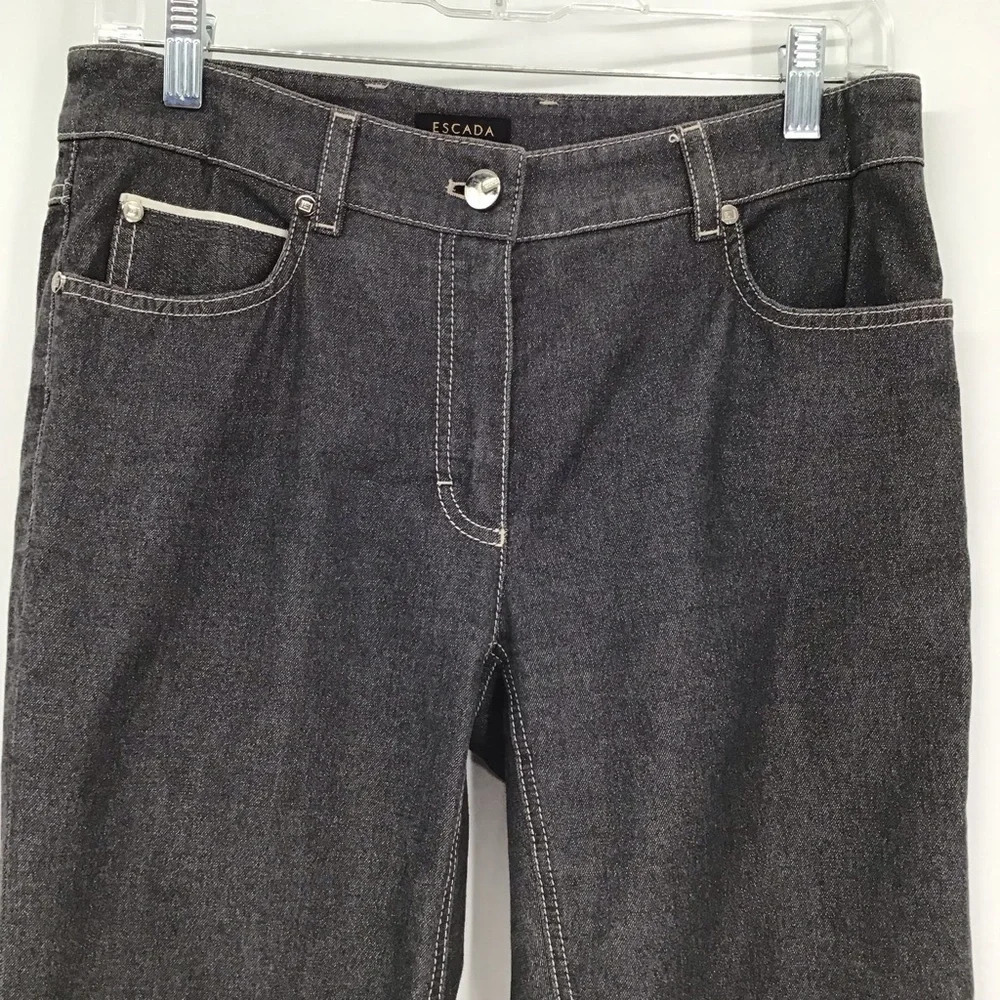 Escada Women’s Straight Leg Soft Metallic Stretch Grey Jeans Size 34 FR - US 24 - Picture 3 of 10